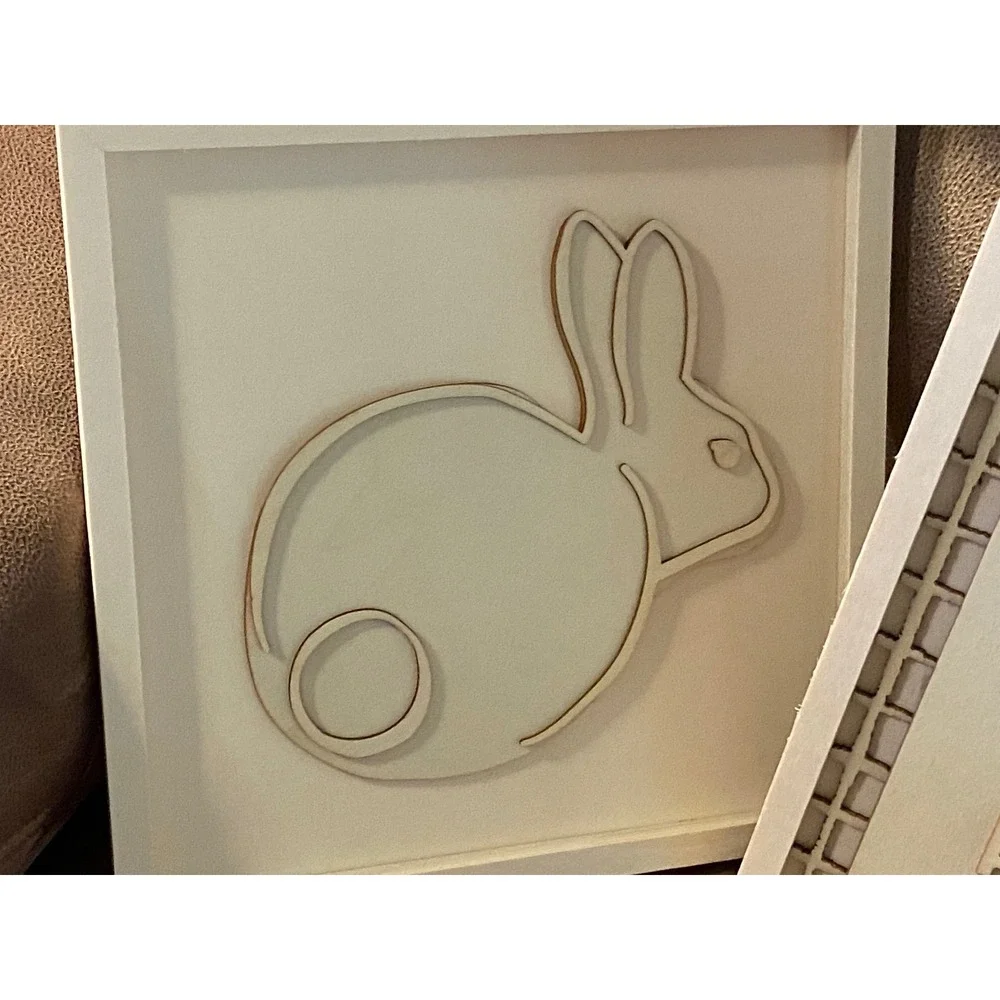 JAS Craft Easter Wood Wall Decor 3pc Set Bunny Duck Sign White Neutral Modern